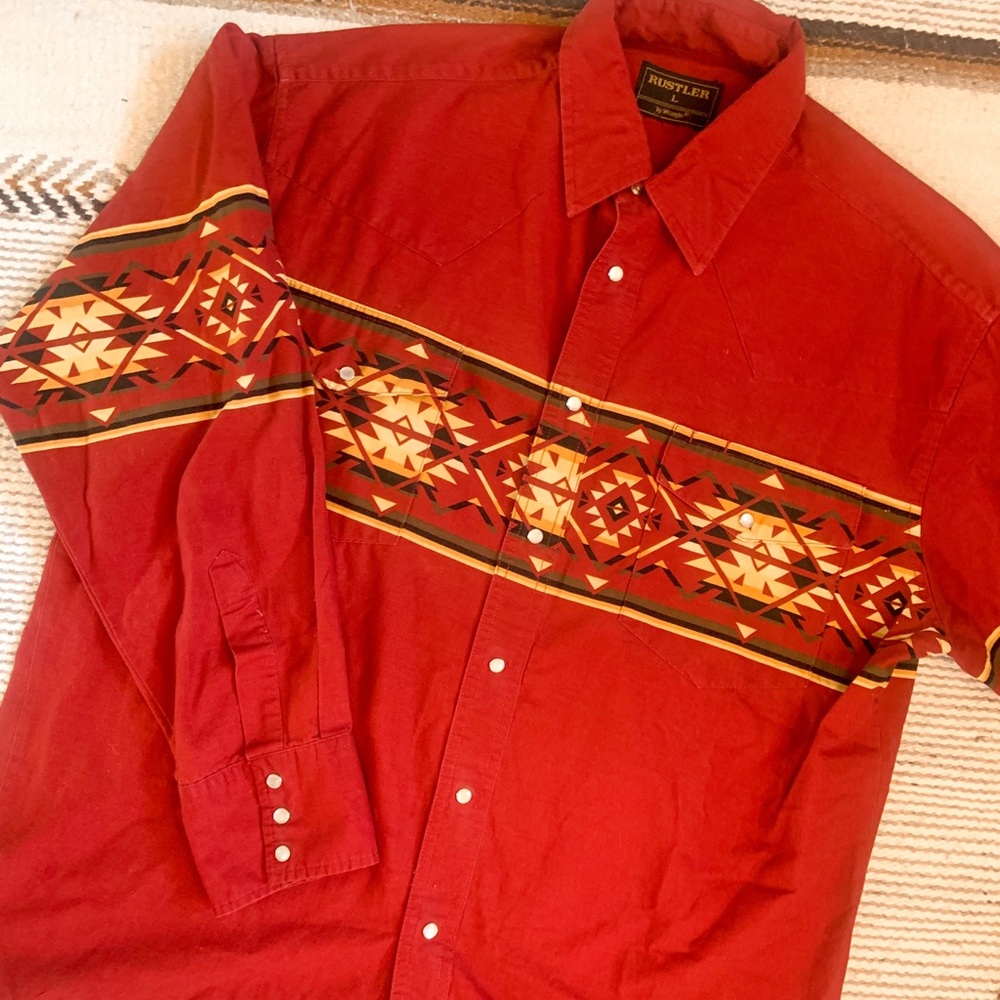 Vintage Rustler Aztec Pearl Snap Western Shirt